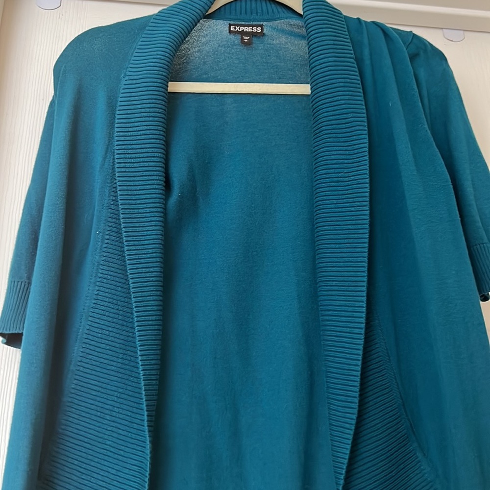 Express Deep Teal Ribbed Cardigan - Picture 2 of 2